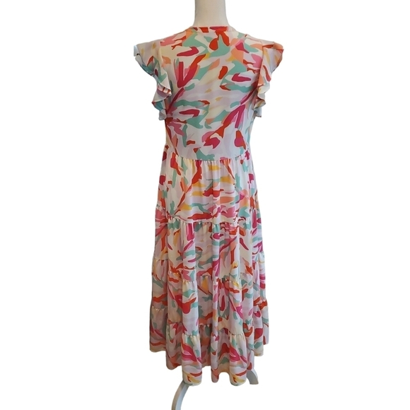 Crosby Mollie‎ Burch Dress Womens S Small Midi Colorful Tiered Pockets Easter - Picture 3 of 13